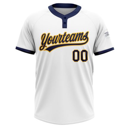 Custom Name Number Softball Jersey Unisex | Personalized Two-Button White Navy-Gold Team Gear Personalized White Navy-Gold