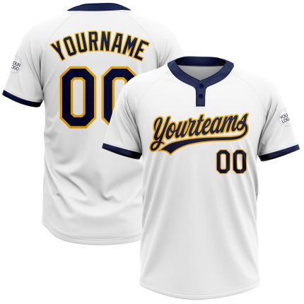 Custom Name Number Softball Jersey Unisex | Personalized Two-Button White Navy-Gold Team Gear Personalized White Navy-Gold