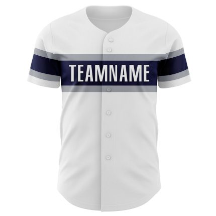 Personalized Authentic Baseball Jersey in White Navy-Gray for Men and Women Personalized White Navy-Gray Authentic Baseball