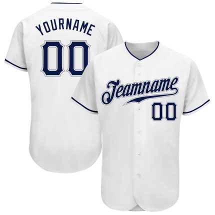 Custom Name and Number Authentic Baseball Jersey | Personalized White Navy-Gray Team Jersey Personalized White Navy-Gray