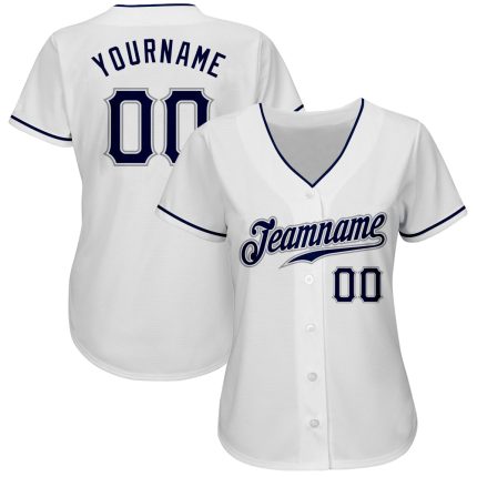 Custom Name and Number Authentic Baseball Jersey | Personalized White Navy-Gray Team Jersey Personalized White Navy-Gray