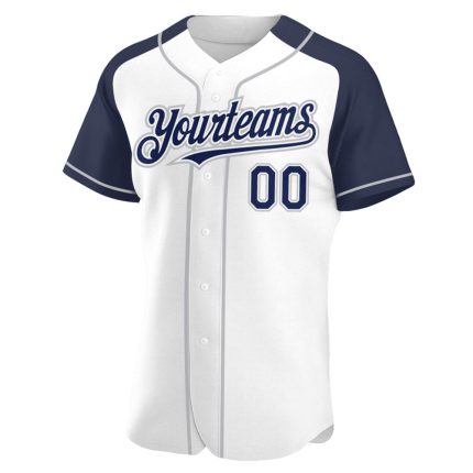 Custom Name and Number Baseball Jersey - Personalized Authentic White Navy-Gray Raglan Sleeves Personalized White Navy-Gray