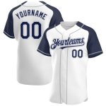Custom Name and Number Baseball Jersey - Personalized Authentic White Navy-Gray Raglan Sleeves Personalized White Navy-Gray