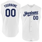 Custom Name Number Personalized Sleeveless Baseball Jersey in White Navy Gray - Authentic Team Jersey Personalized White