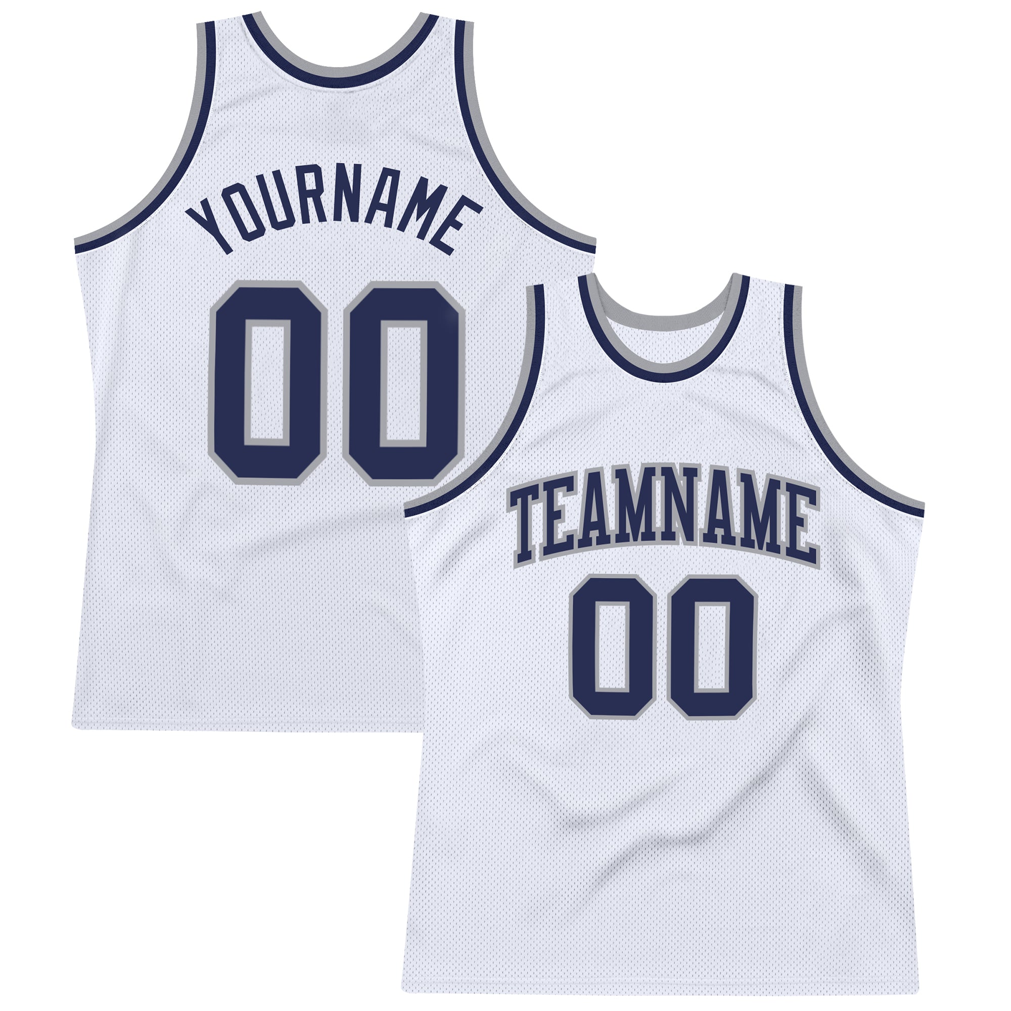 Custom Basketball Jersey - Personalized White Navy-Gray Authentic Throwback with Name and Number Personalized White Navy-Gray