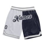 Customizable Basketball Shorts with Name and Number in White Navy-Gray Authentic Throwback Split Design Personalized White