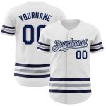 Custom Name and Number Baseball Jersey - Personalized White Navy Gray Line Authentic Team Jersey Personalized White Navy-Gray