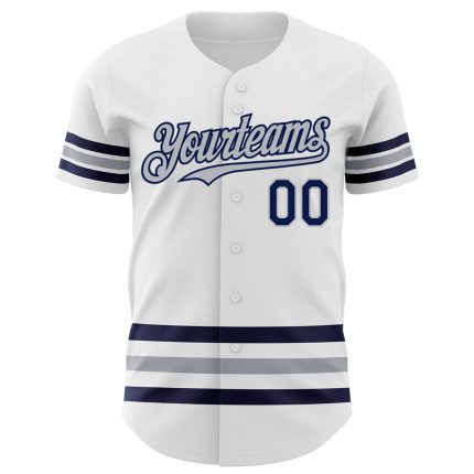 Custom Name and Number Baseball Jersey - Personalized White Navy Gray Line Authentic Team Jersey Personalized White Navy-Gray