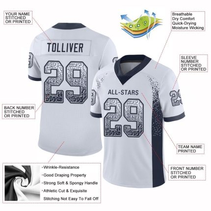 Custom Name & Number Personalized Mesh Drift Fashion Football Jersey - White Navy-Gray Personalized White Navy-Gray Mesh