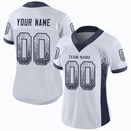 Custom Name & Number Personalized Mesh Drift Fashion Football Jersey - White Navy-Gray Personalized White Navy-Gray Mesh