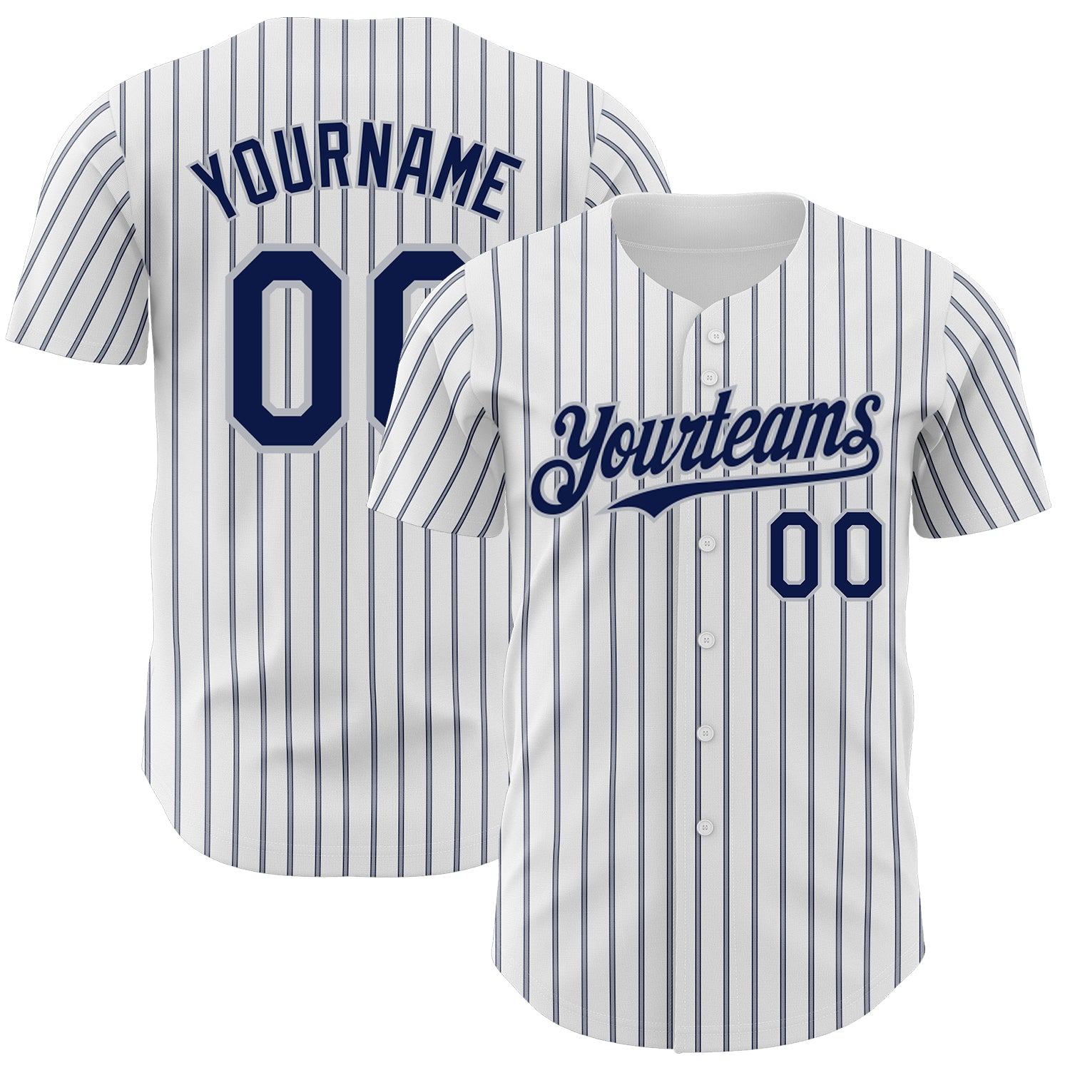 Custom Personalized Navy Gray Pinstripe Baseball Jersey with Name and Number - Authentic Team Apparel Personalized White