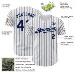 Custom Personalized Navy Gray Pinstripe Baseball Jersey with Name and Number - Authentic Team Apparel Personalized White
