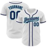 Custom Name and Number Authentic Baseball Jersey in White Navy Gray-Teal - Personalized Team Apparel Personalized White Navy