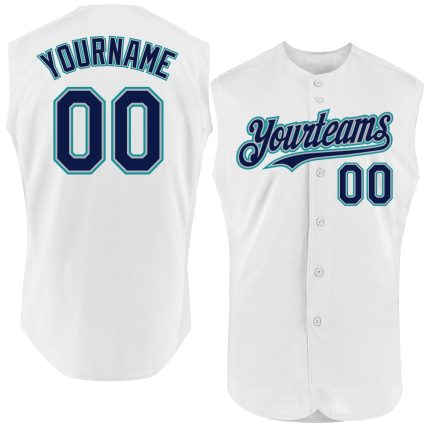 Custom Name and Number Personalized Baseball Jersey - Authentic Sleeveless in White Navy Gray Teal Personalized White Navy