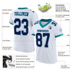 Custom Authentic Football Jersey with Personalized Name and Number - White Navy Gray Teal Mesh Personalized White Navy Gray-Teal