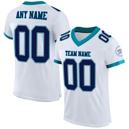 Custom Authentic Football Jersey with Personalized Name and Number - White Navy Gray Teal Mesh Personalized White Navy Gray-Teal