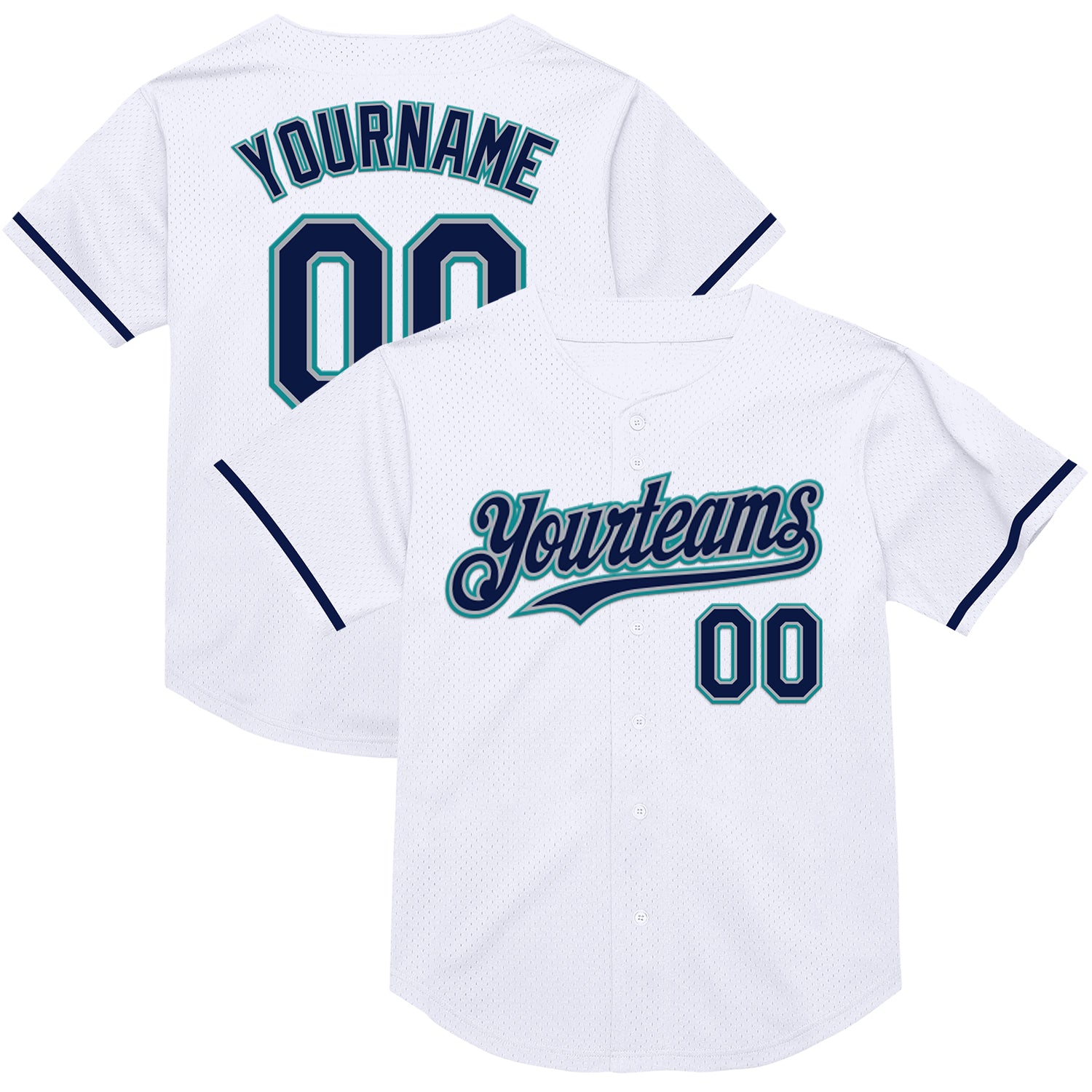 Custom Name and Number Baseball Jersey - Personalized White Navy Gray-Teal Mesh Authentic Throwback Personalized White Navy