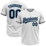 Custom Unisex Softball Jersey in White Navy Gray Teal - Two-Button Design Personalized White Navy Gray-Teal Two-Button Unisex