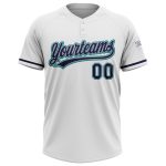 Custom Unisex Softball Jersey in White Navy Gray Teal - Two-Button Design Personalized White Navy Gray-Teal Two-Button Unisex
