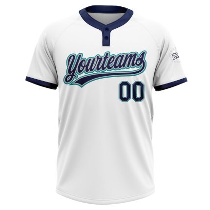 Custom Softball Jersey with Name & Number - Unisex Two-Button in White, Navy, Gray, Teal Personalized White Navy Gray-Teal