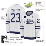 Custom Name Number Hockey Jersey - Personalized White Navy Team Jersey Personalized White Navy Hockey Jersey Team Custom