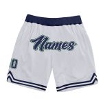 Custom Team Basketball Shorts - Personalized with Name & Number, White Navy-Hunter Green Authentic Throwback Design Personalized