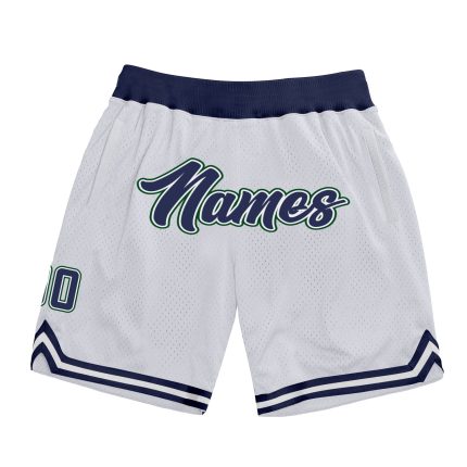 Custom Team Basketball Shorts - Personalized with Name & Number, White Navy-Hunter Green Authentic Throwback Design Personalized