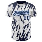 Custom Baseball Jersey with Personalized Name and Number, 3D Pattern Design in White and Navy-Light Blue, Sharp Shapes Personalized