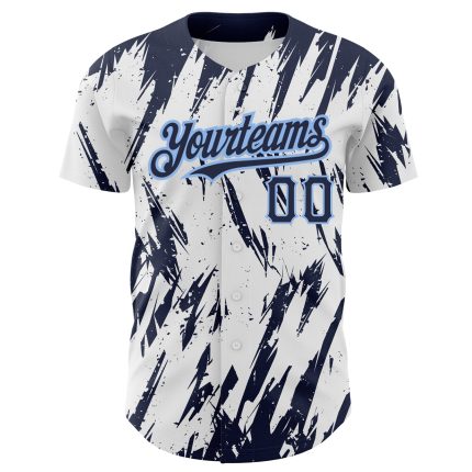 Custom Baseball Jersey with Personalized Name and Number, 3D Pattern Design in White and Navy-Light Blue, Sharp Shapes Personalized