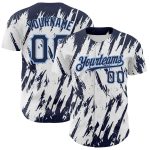 Custom Baseball Jersey with Personalized Name and Number, 3D Pattern Design in White and Navy-Light Blue, Sharp Shapes Personalized