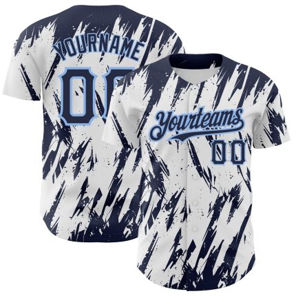 Custom Baseball Jersey with Personalized Name and Number, 3D Pattern Design in White and Navy-Light Blue, Sharp Shapes Personalized
