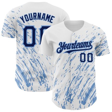Custom Name and Number Baseball Jersey - Personalized 3D Pattern Design in White Navy Light Blue Abstract Splash Personalized
