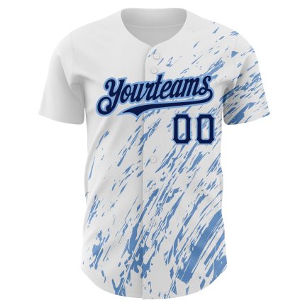 Custom Name and Number Baseball Jersey - Personalized 3D Pattern Design in White Navy Light Blue Abstract Splash Personalized