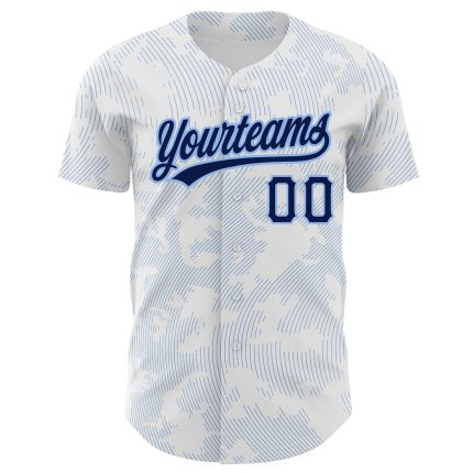 Personalized 3D Pattern Baseball Jersey - Custom Name & Number in White Navy-Light Blue Design Personalized White Navy-Light