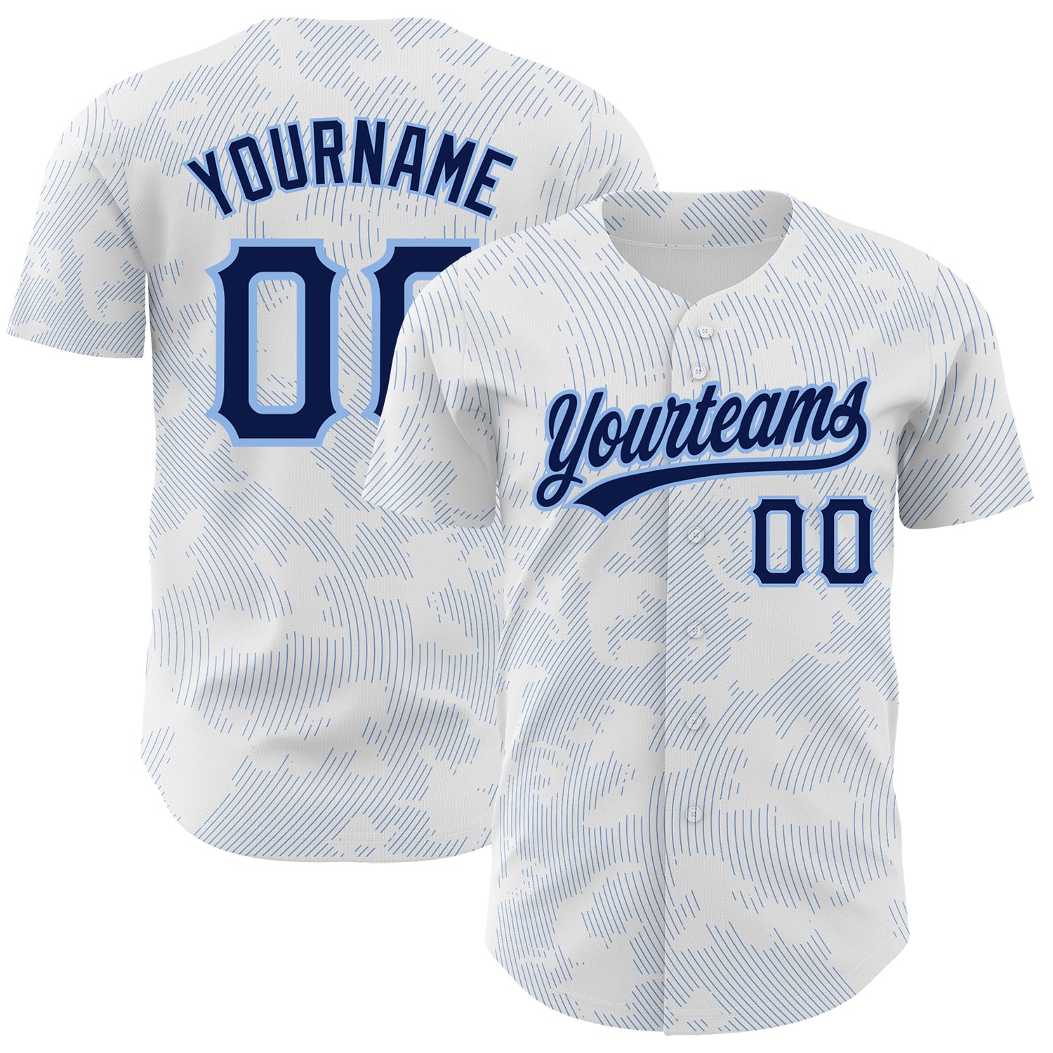 Personalized 3D Pattern Baseball Jersey - Custom Name & Number in White Navy-Light Blue Design Personalized White Navy-Light