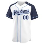 Custom Name Number Baseball Jersey - Personalized White Navy-Light Blue Authentic Raglan Sleeves Team Apparel Personalized