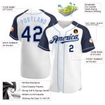 Custom Name Number Baseball Jersey - Personalized White Navy-Light Blue Authentic Raglan Sleeves Team Apparel Personalized