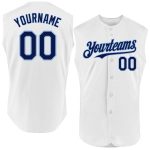 Personalized Authentic Baseball Jersey - White Navy Light Blue Sleeveless Personalized White Navy-Light Blue Authentic Sleeveless