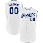 Custom Name Number Baseball Jersey - Personalized Authentic Sleeveless in White Navy-Light Blue Personalized White Navy-Light