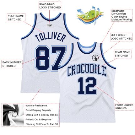 Personalized Authentic Basketball Jersey - White Navy Light Blue Throwback Design Personalized White Navy-Light Blue Authentic