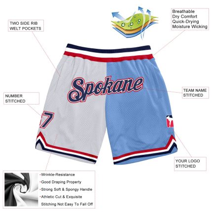 Custom Name Number Basketball Shorts Personalized Authentic Throwback Fashion White Navy-Light Blue Personalized White Navy-Light