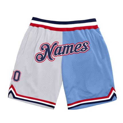 Custom Name Number Basketball Shorts Personalized Authentic Throwback Fashion White Navy-Light Blue Personalized White Navy-Light