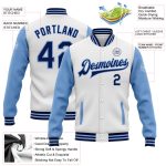 Personalized Two Tone Bomber Jacket Navy Light Blue Full-Snap Varsity Letterman Personalized White Navy-Light Blue Bomber