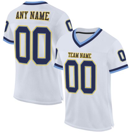 Personalized Authentic Throwback Football Jersey with Custom Name & Number - White Navy-Light Blue Mesh Personalized White