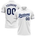 Custom Team Name Number White Navy Light Blue Golf Polo Shirt Performance Vapor Personalized White Navy-Light Blue Performance