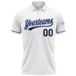 Custom Team Name Number White Navy Light Blue Golf Polo Shirt Performance Vapor Personalized White Navy-Light Blue Performance