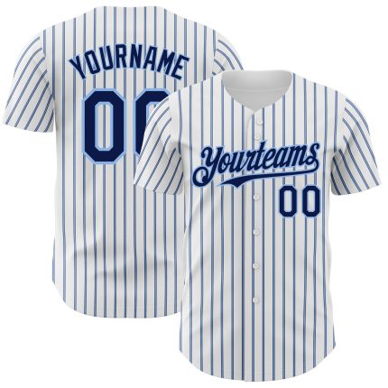 Personalized Navy Light Blue Pinstripe Baseball Jersey with Custom Name and Number - Authentic Team Gear Personalized White