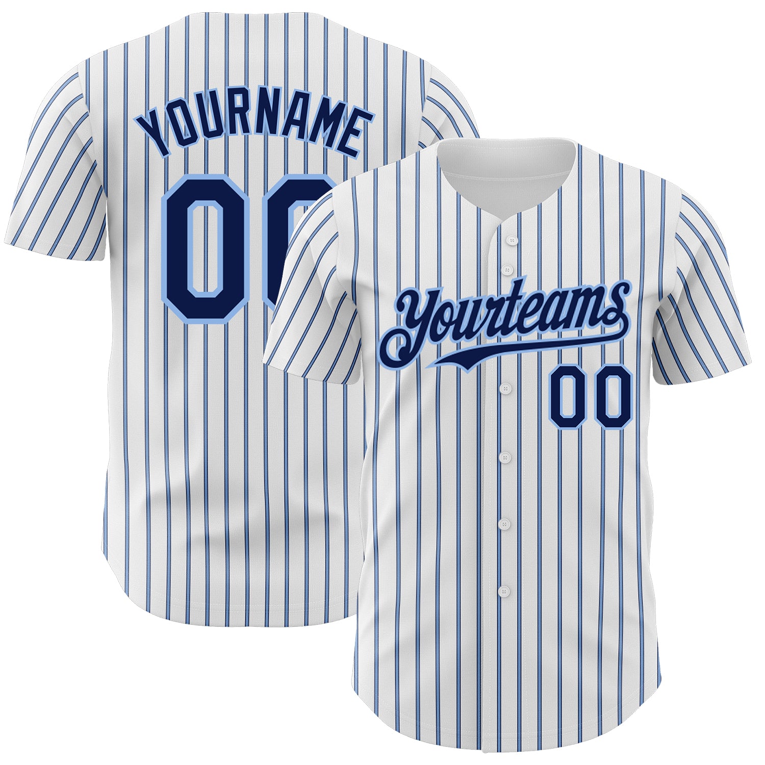 Personalized Navy Light Blue Pinstripe Baseball Jersey with Custom Name and Number - Authentic Team Gear Personalized White
