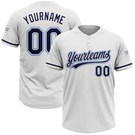 Custom Team Softball Jersey Personalized Name & Number Unisex Two-Button in White/Navy-Light Blue Personalized White Navy-Light
