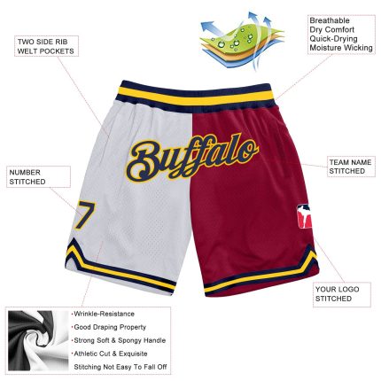 Custom Team Basketball Shorts with Name and Number - Personalized White Navy Maroon Authentic Throwback Fashion Personalized